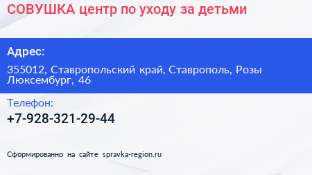 СОВУШКА центр по уходу за детьми - визитка