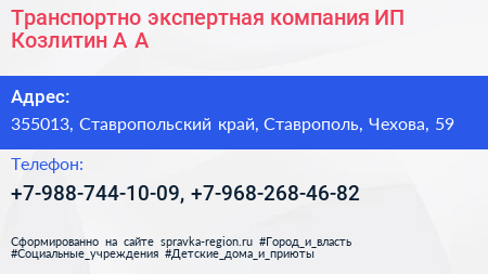 Транспортно экспертная компания ИП Козлитин А А  - визитка