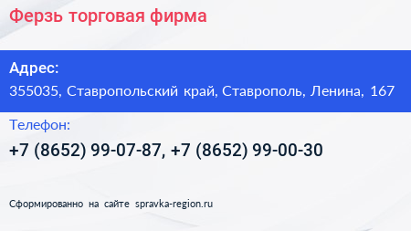 Ферзь торговая фирма - визитка
