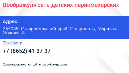 Воображуля сеть детских парикмахерских - визитка