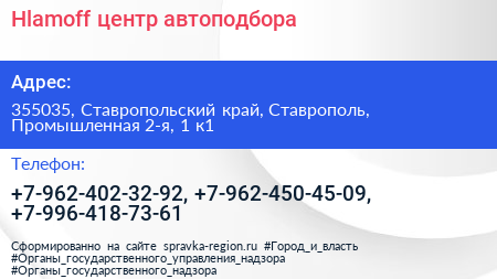 Hlamoff центр автоподбора - визитка