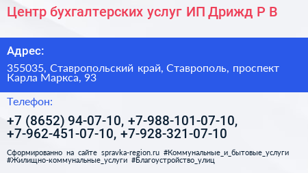 Центр бухгалтерских услуг ИП Дрижд Р В  - визитка