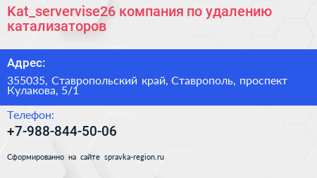 Kat_servervise26 компания по удалению катализаторов - визитка