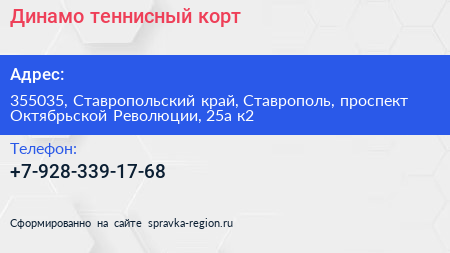 Динамо теннисный корт - визитка