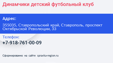 Динамчики детский футбольный клуб - визитка