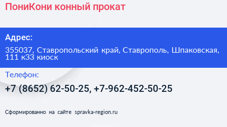 ПониКони конный прокат - визитка