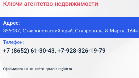 Ключи агентство недвижимости - визитка