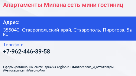 Апартаменты Милана сеть мини гостиниц - визитка