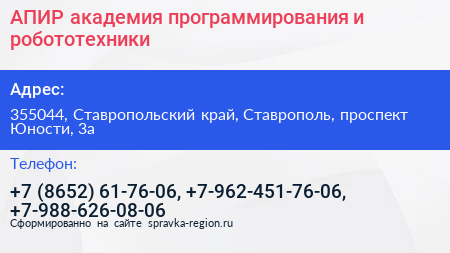 АПИР академия программирования и робототехники - визитка