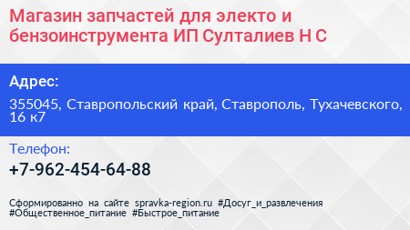 Магазин запчастей для электо и бензоинструмента ИП Султалиев Н С  - визитка