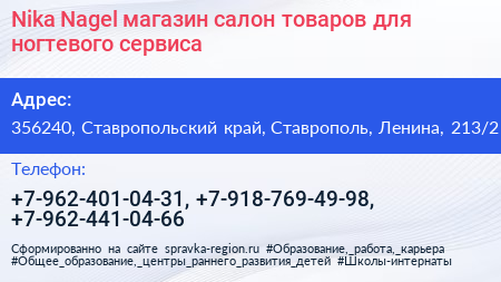Nika Nagel магазин салон товаров для ногтевого сервиса - визитка