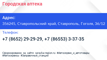 Городская аптека - визитка