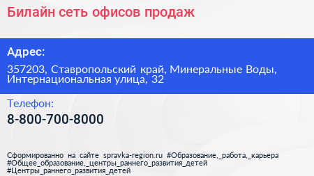 Билайн сеть офисов продаж - визитка