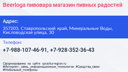 Beerloga пивовара магазин пивных радостей - визитка