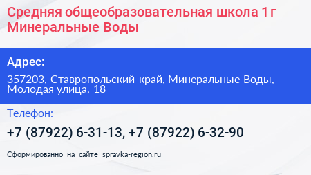 Средняя общеобразовательная школа 1 г Минеральные Воды - визитка