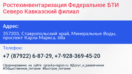 Ростехинвентаризация Федеральное БТИ Северо Кавказский филиал - визитка