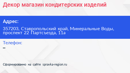 Декор магазин кондитерских изделий - визитка