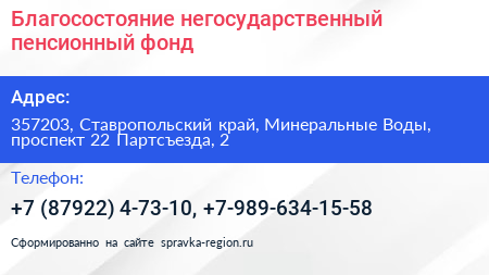 Благосостояние негосударственный пенсионный фонд - визитка
