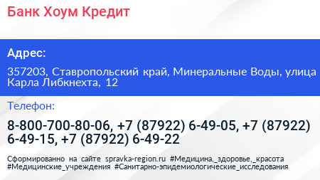 Банк Хоум Кредит - визитка