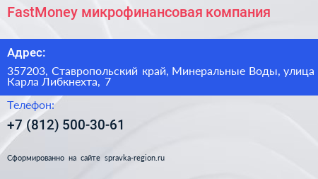FastMoney микрофинансовая компания - визитка