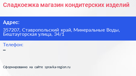 Сладкоежка магазин кондитерских изделий - визитка