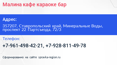 Малина кафе караоке бар - визитка