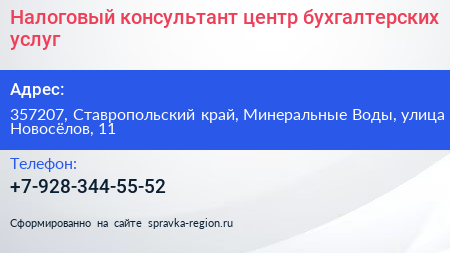 Налоговый консультант центр бухгалтерских услуг - визитка