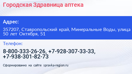 Городская Здравница аптека - визитка
