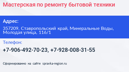 Мастерская по ремонту бытовой техники - визитка