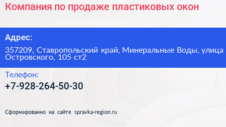 Компания по продаже пластиковых окон - визитка