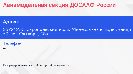 Авиамодельная секция ДОСААФ России - визитка
