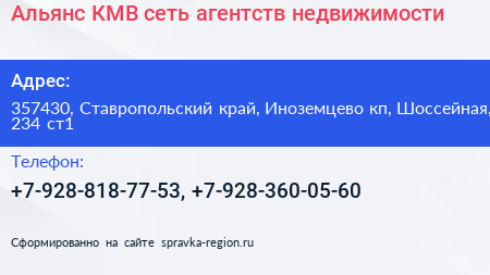 Альянс КМВ сеть агентств недвижимости - визитка