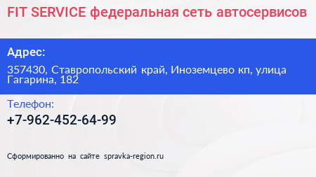 FIT SERVICE федеральная сеть автосервисов - визитка