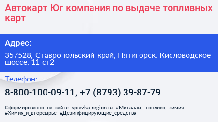 Автокарт Юг компания по выдаче топливных карт - визитка