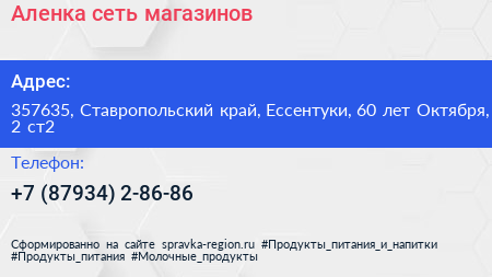 Аленка сеть магазинов - визитка