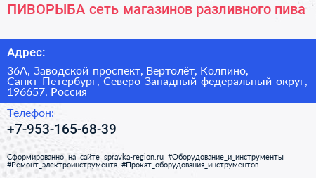 ПИВОРЫБА сеть магазинов разливного пива - визитка