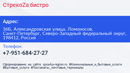 СтрекоZа бистро - визитка