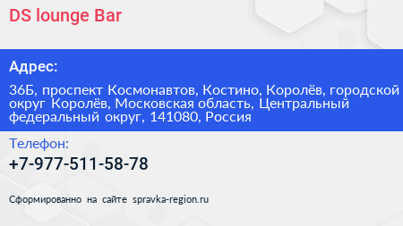 DS lounge Bar - визитка