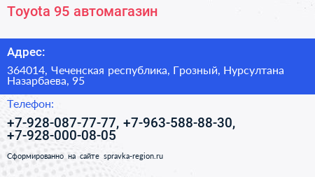 Toyota 95 автомагазин - визитка