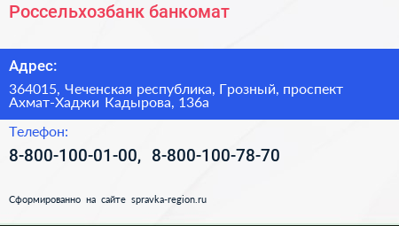 Россельхозбанк банкомат - визитка
