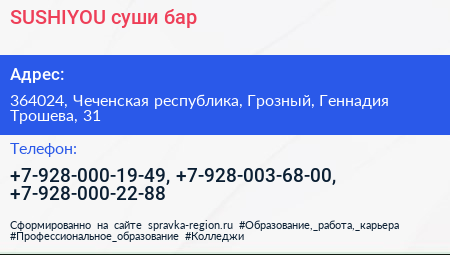 SUSHIYOU суши бар - визитка