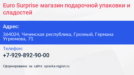 Euro Surprise магазин подарочной упаковки и сладостей - визитка