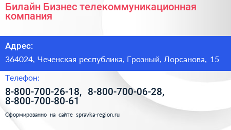 Билайн Бизнес телекоммуникационная компания - визитка