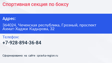 Спортивная секция по боксу - визитка