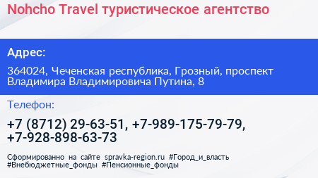 Nohcho Travel туристическое агентство - визитка