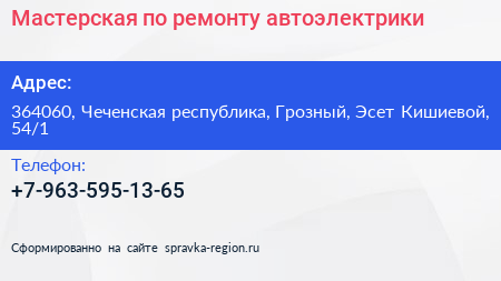 Мастерская по ремонту автоэлектрики - визитка