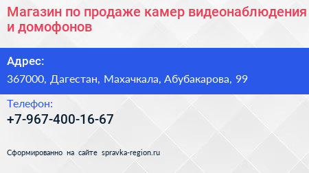 Магазин по продаже камер видеонаблюдения и домофонов - визитка
