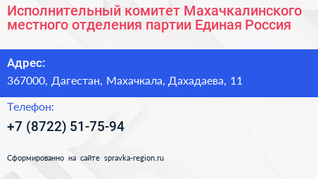 Исполнительный комитет Махачкалинского местного отделения партии Единая Россия - визитка