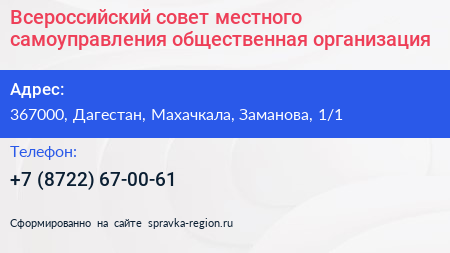 Всероссийский совет местного самоуправления общественная организация - визитка