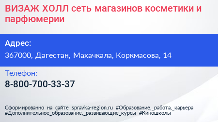 ВИЗАЖ ХОЛЛ сеть магазинов косметики и парфюмерии - визитка